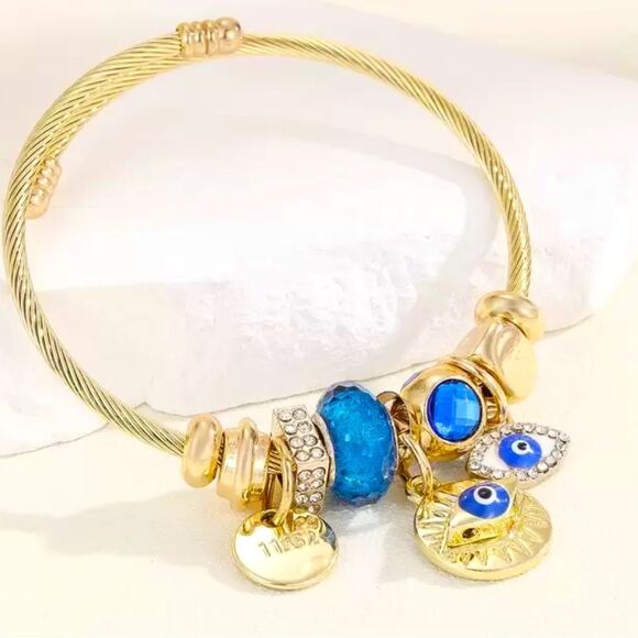 SALE 18k Gold Filled Evil Eye Angelic Crystal Charm Bracelet - Picture 3 of 7